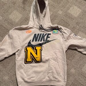 Nike Cream Hoodie with Yellow and Black Accents - Size Small